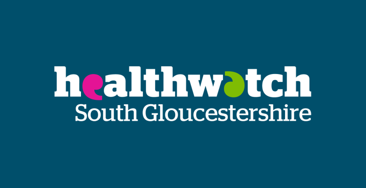 White Healthwatch South Gloucestershire logo on a dark blue background.