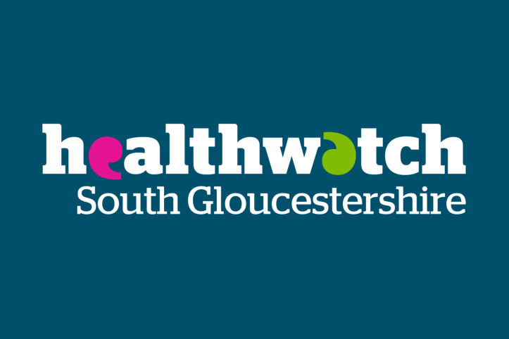White Healthwatch South Gloucestershire logo on a dark blue background.