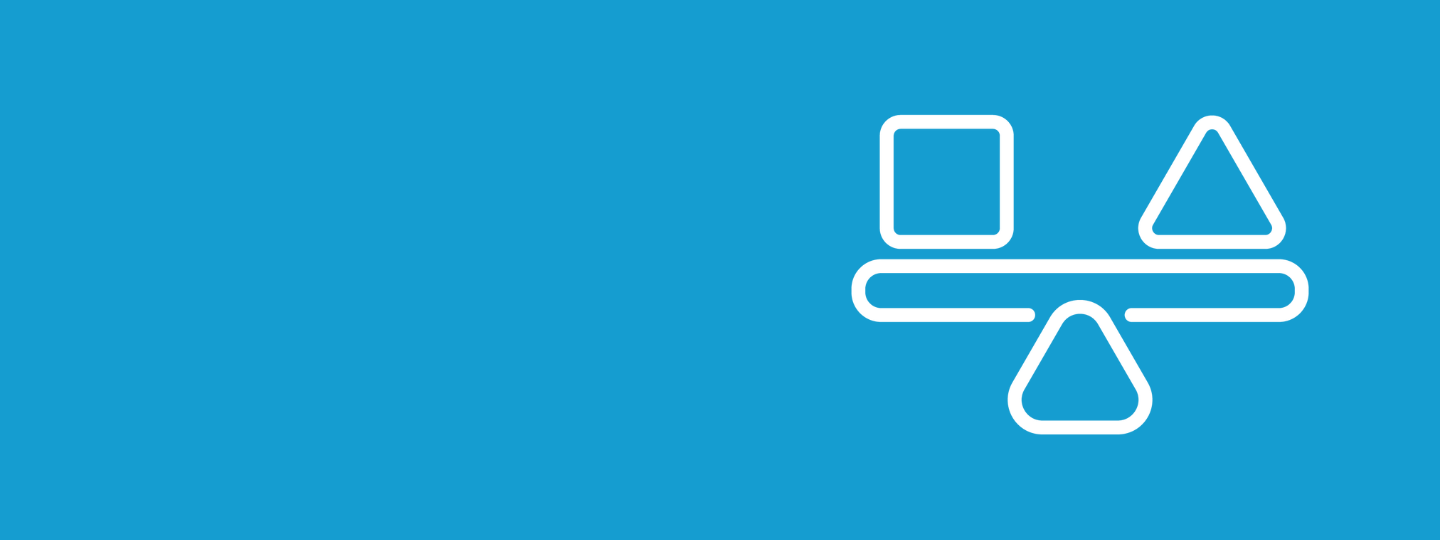 White icon of scales with a square on one side and a triangle on the other, representing equity.