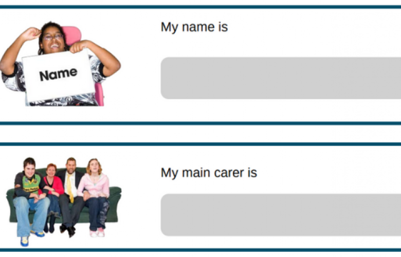 The first two sections on the checklist. The first is 'my name is' with a space to write your name. The second is 'my main carer is' with a space to write their name.
